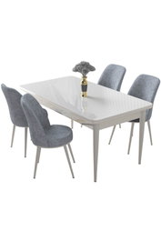 Hanah Home Juego de Mesa y Sillas de Comedor de 5 Piezas Blanco y Gris